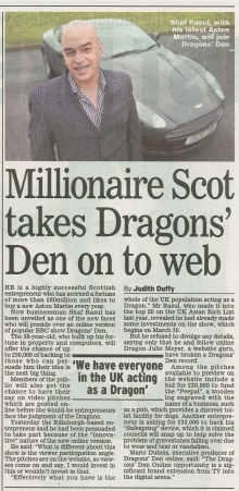 Millionaire Scot takes Dragons' Den on to web